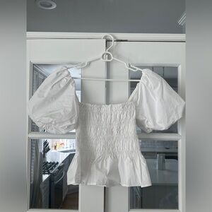 ASTR White Puff Sleeve Smocked Top